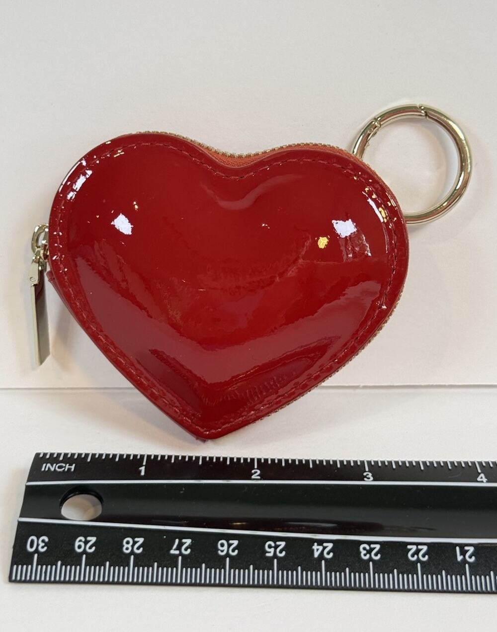 Kate Spade NY Red Patent Leather Heart Coin Purse Keychain Zip Pouch Wallet